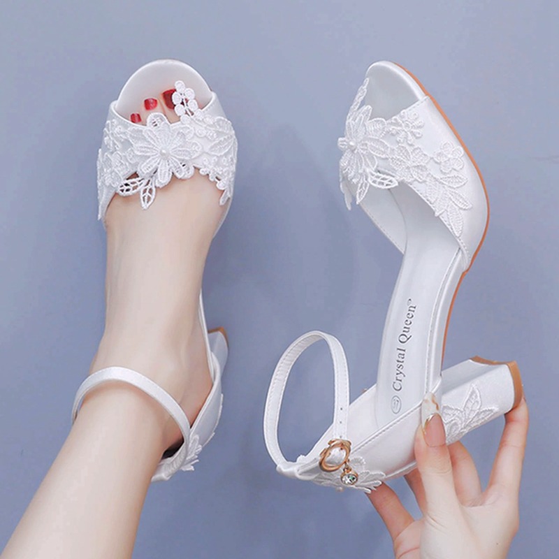 Spaghetti Strap Dress - Women White Silk High Heels Summer