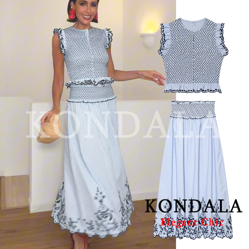 Women'S Fashion Day - KONDALA Women Trendy Elegant Embroidery Blue