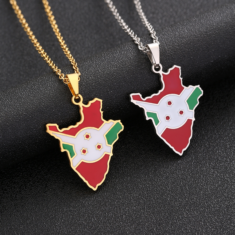 Women'S Fashion Guide - Burundi Map Flag Pendant Necklace Stainless