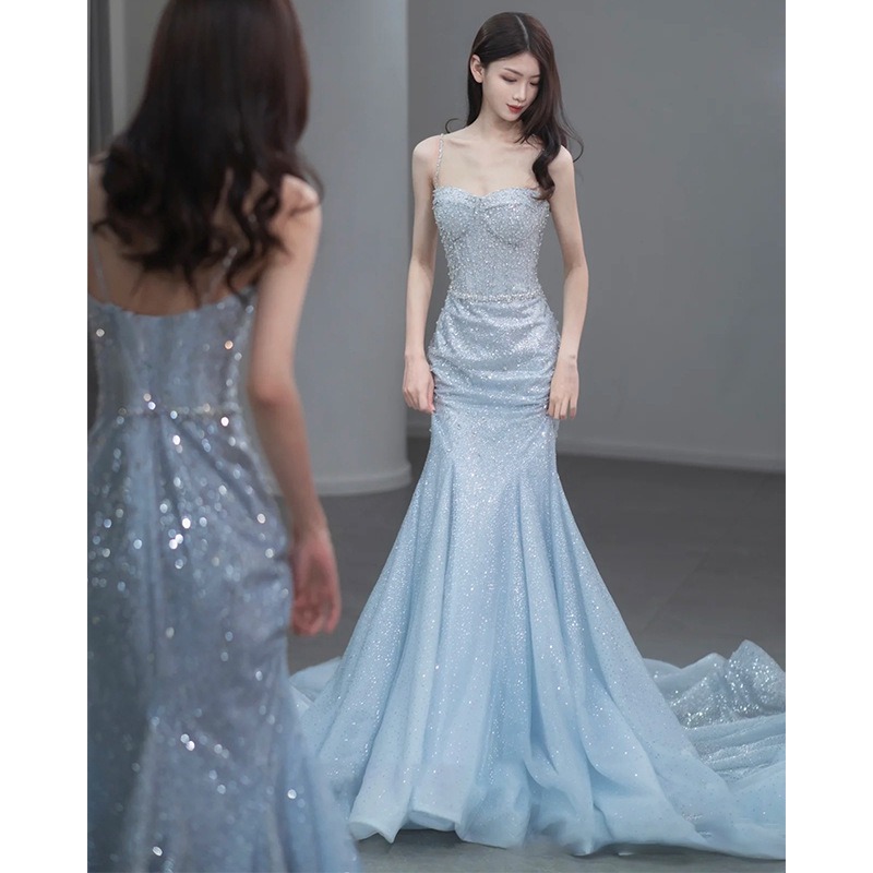 Women'S Fashion Middle Ages - 2026 Women's Blue Sexy Strap Slimming