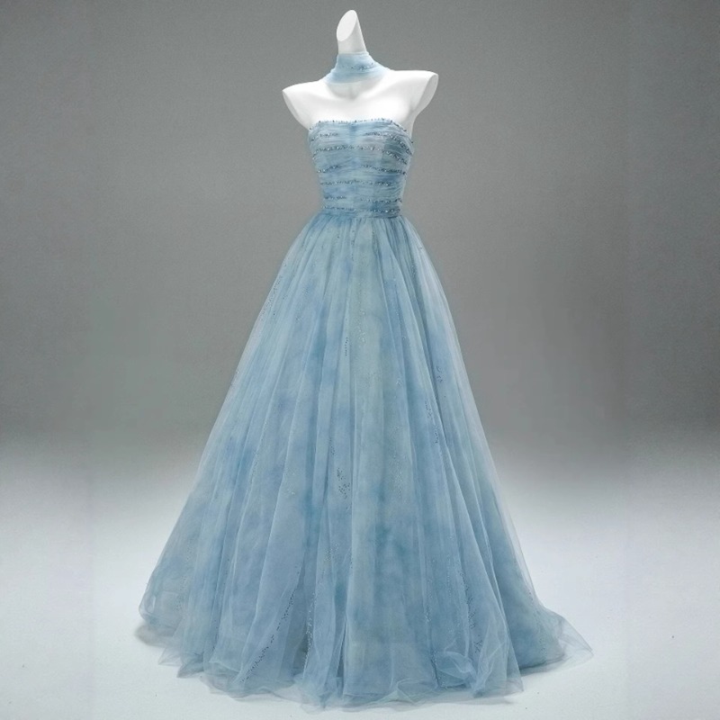 Women'S Fashion Middle Ages - 2026 Women's New Blue Sexy Strapless