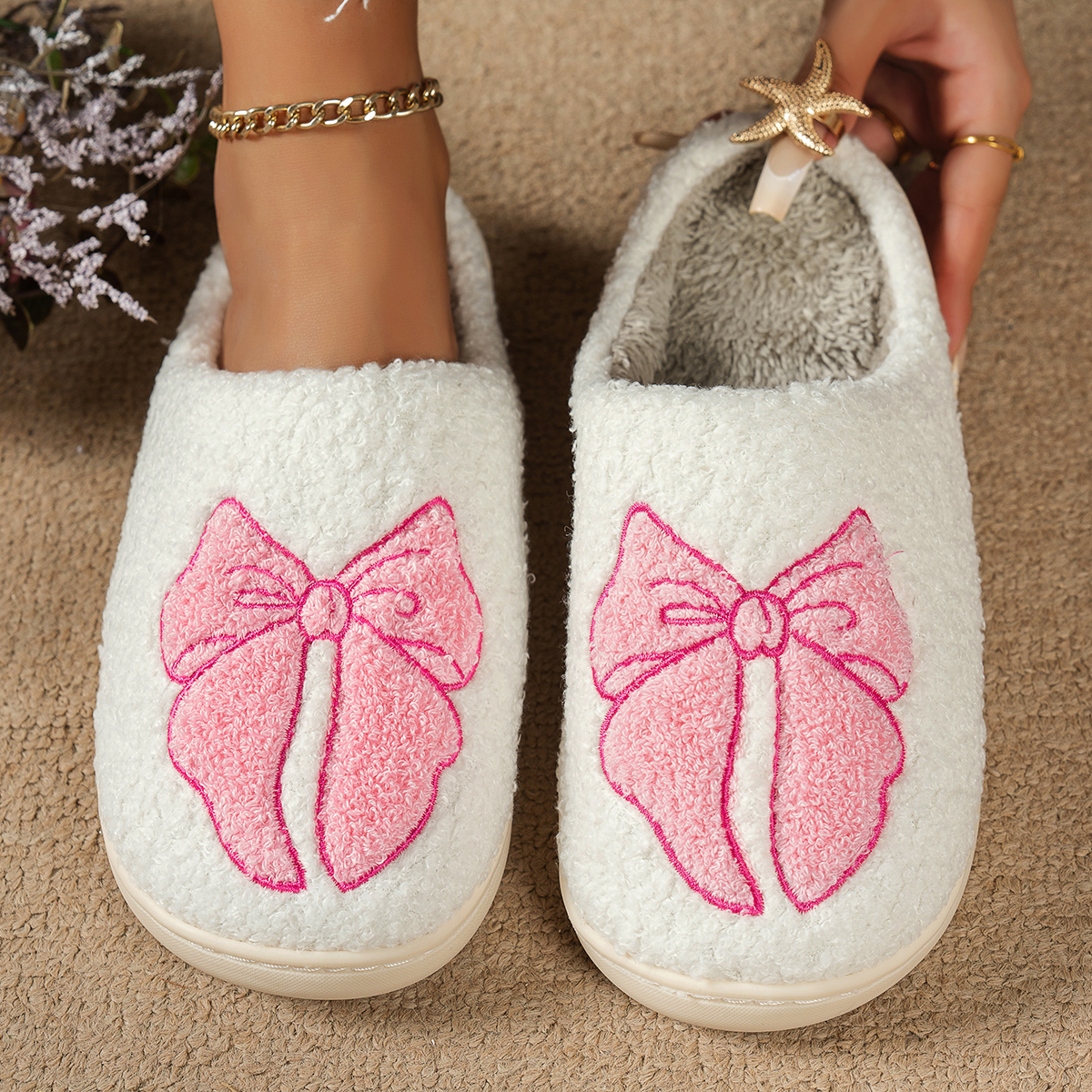 Women Fashion Drawing - Winter Plush Girl's Bedroom Slippers Cute