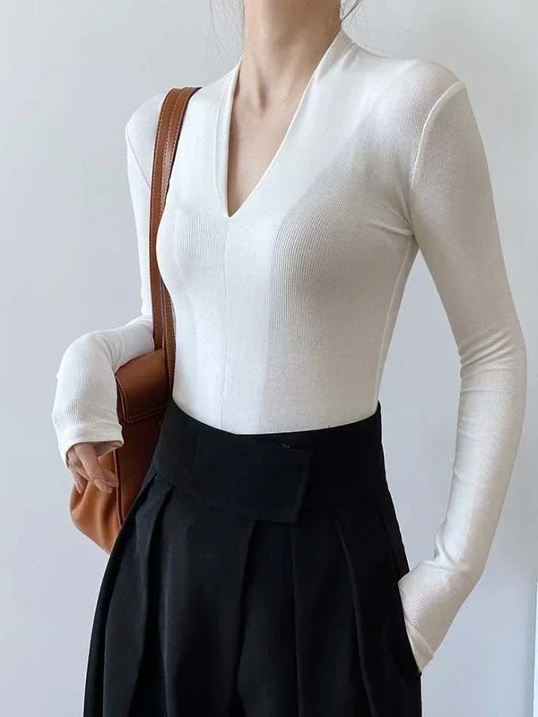 V-neck Slim Shirts Long Sleeve – обзор и цена Women Top Fashion