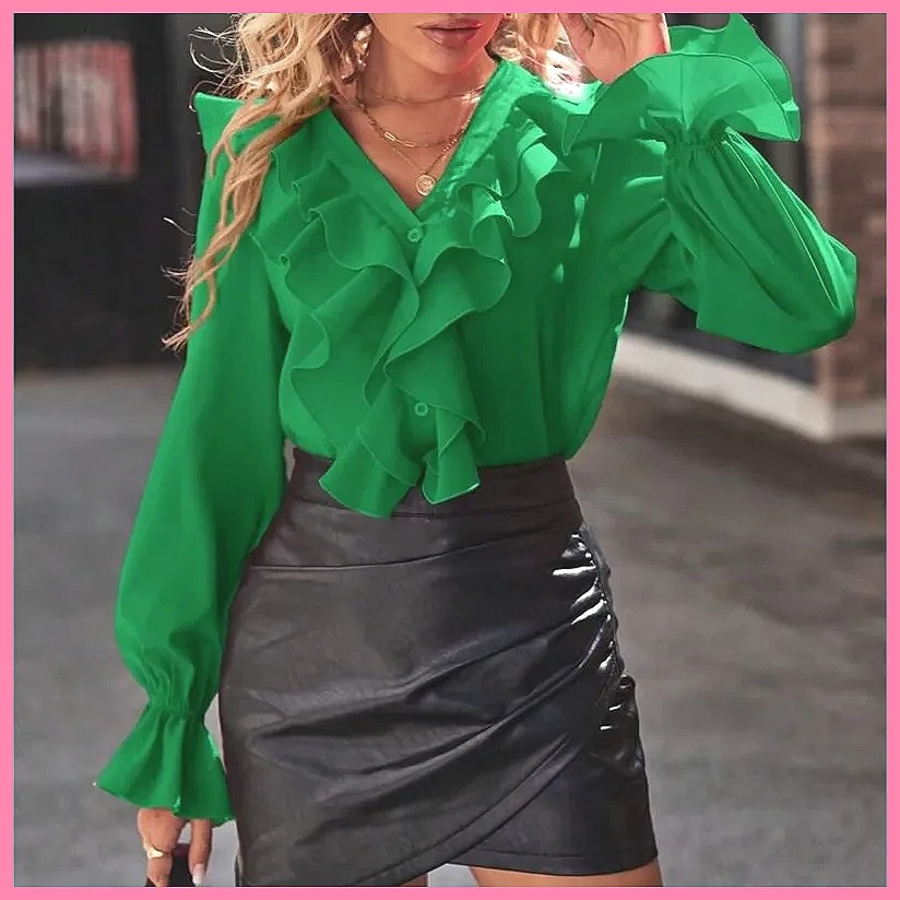 2025 Fashion V-Neck Ruffle Fla – обзор и цена Women Top Fashion