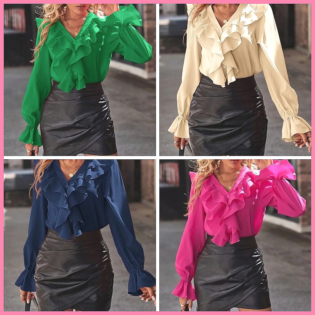 2025 Fashion V-Neck Ruffle Fla – обзор и цена Women Top Fashion