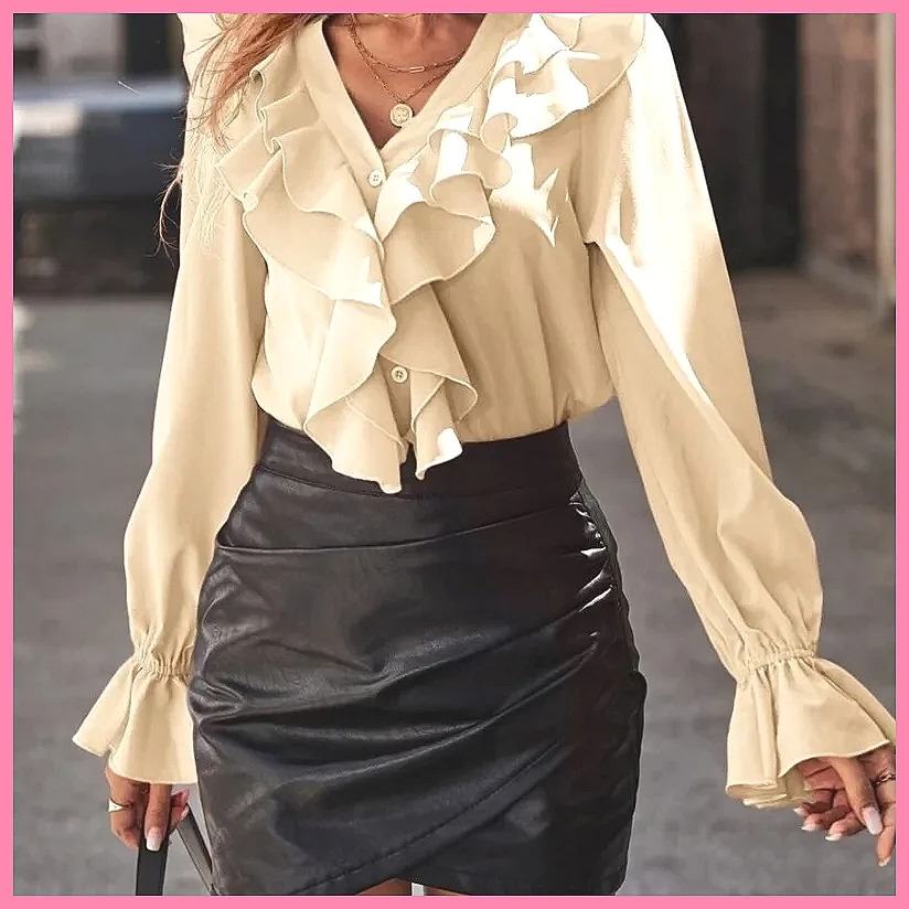 2025 Fashion V-Neck Ruffle Fla – обзор и цена Women Top Fashion