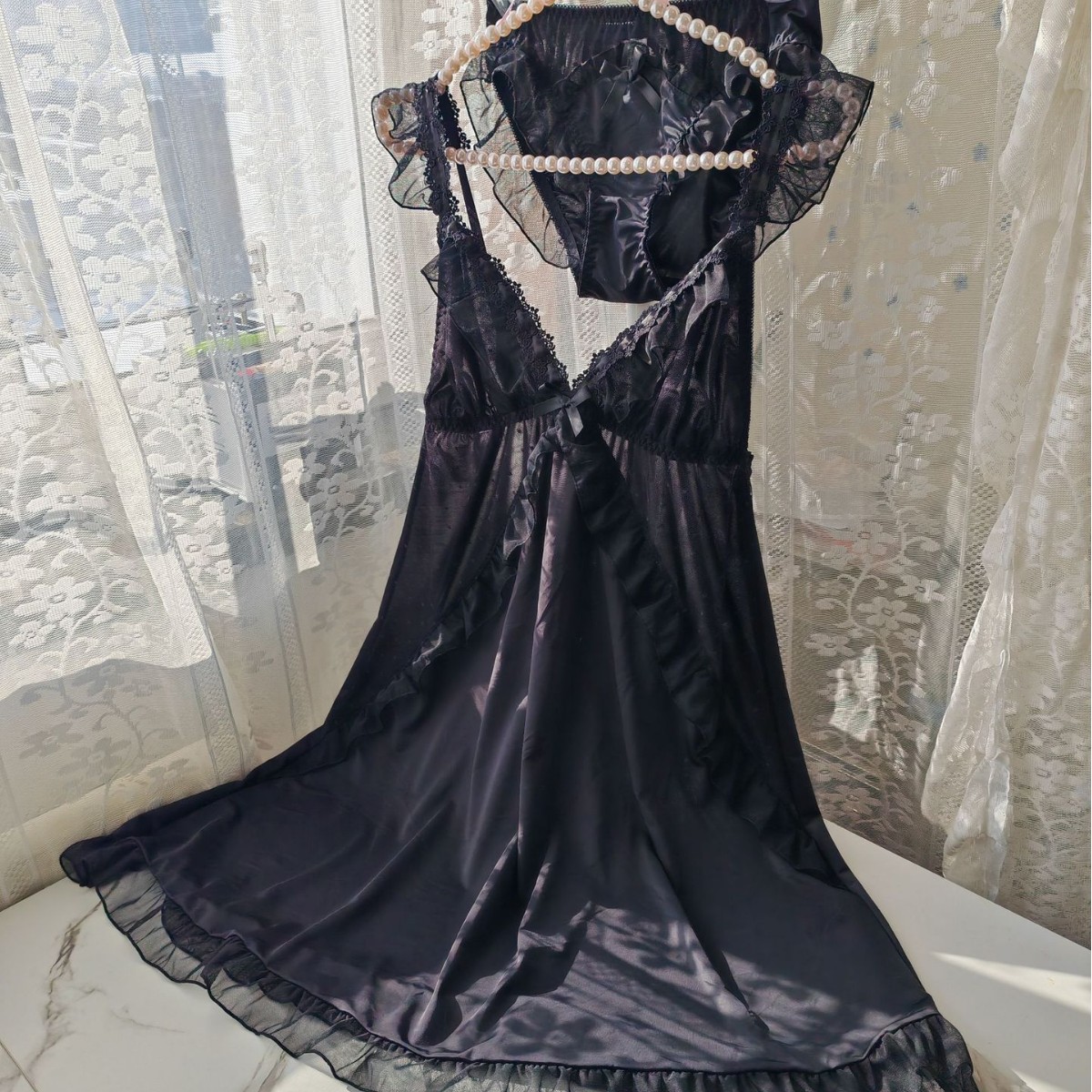 Women Black Ice Silk Nightgown – обзор и цена Spaghetti Strap Dress